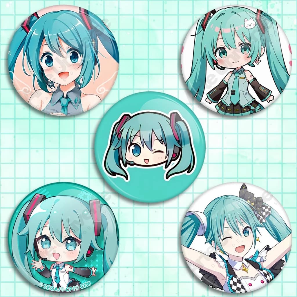 Hatsune Miko Botons kit com 5 broches Hatsune Miko Vocaloid fofos kit com 5 unidades