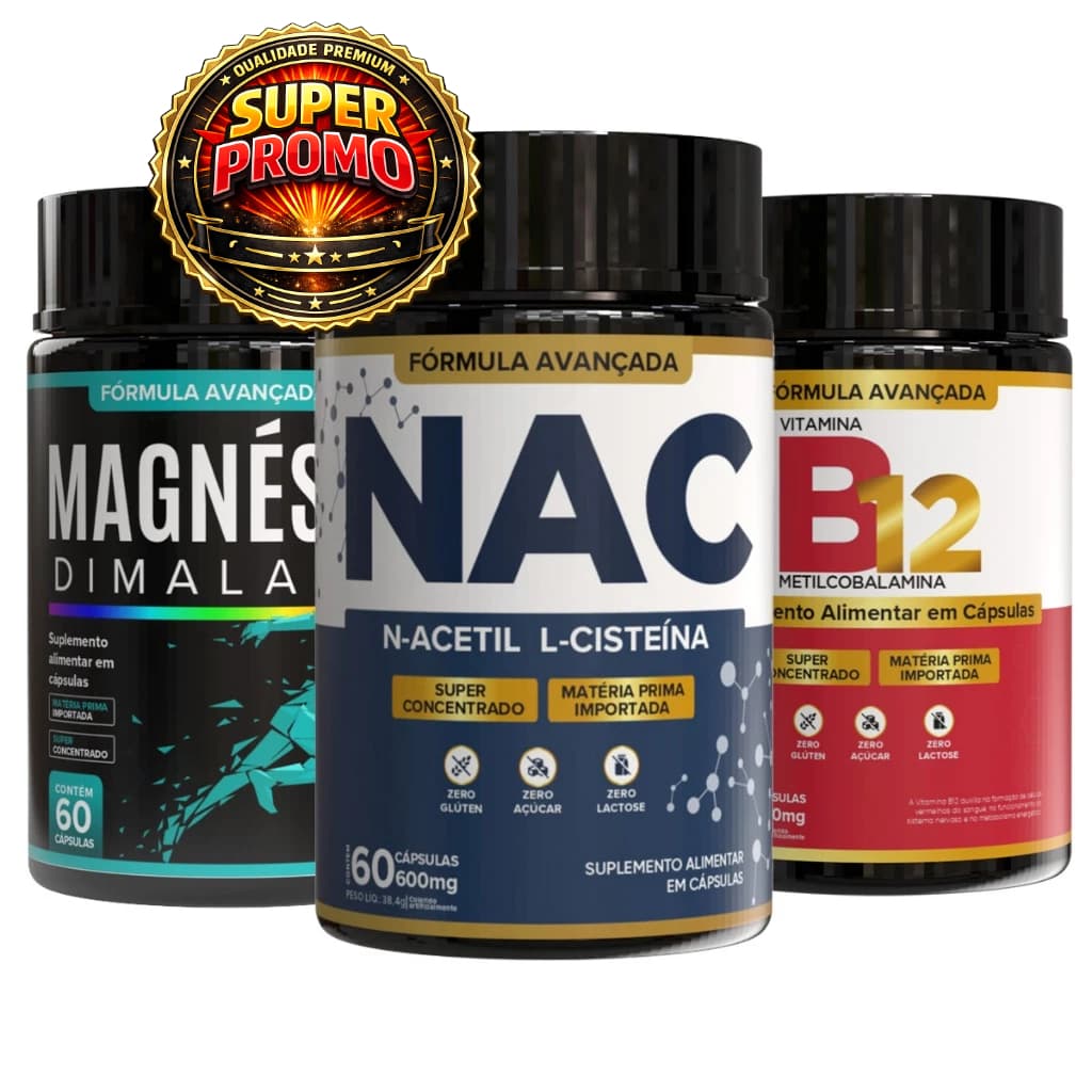 NAC + MAGNÉSIO + VITAMINA B12 | ENERGIA, IMUNIDADE E PROTEÇÃO CELULAR - KIT PRO ECONÔMICO