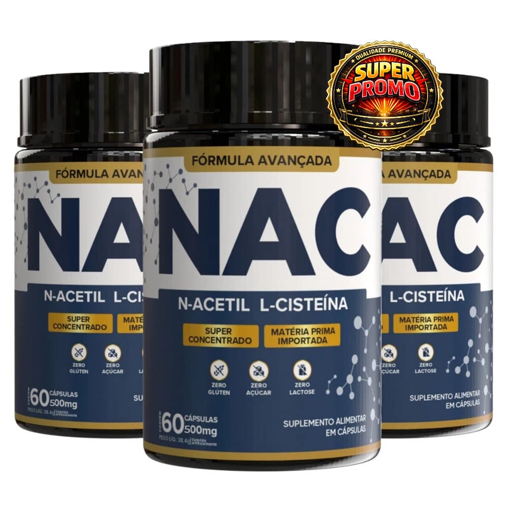 kit 3 NAC N-Acetil L-Cisteína Precursor da Glutationa Imunidade e Saúde do Fígado 500mg - 180 Caps