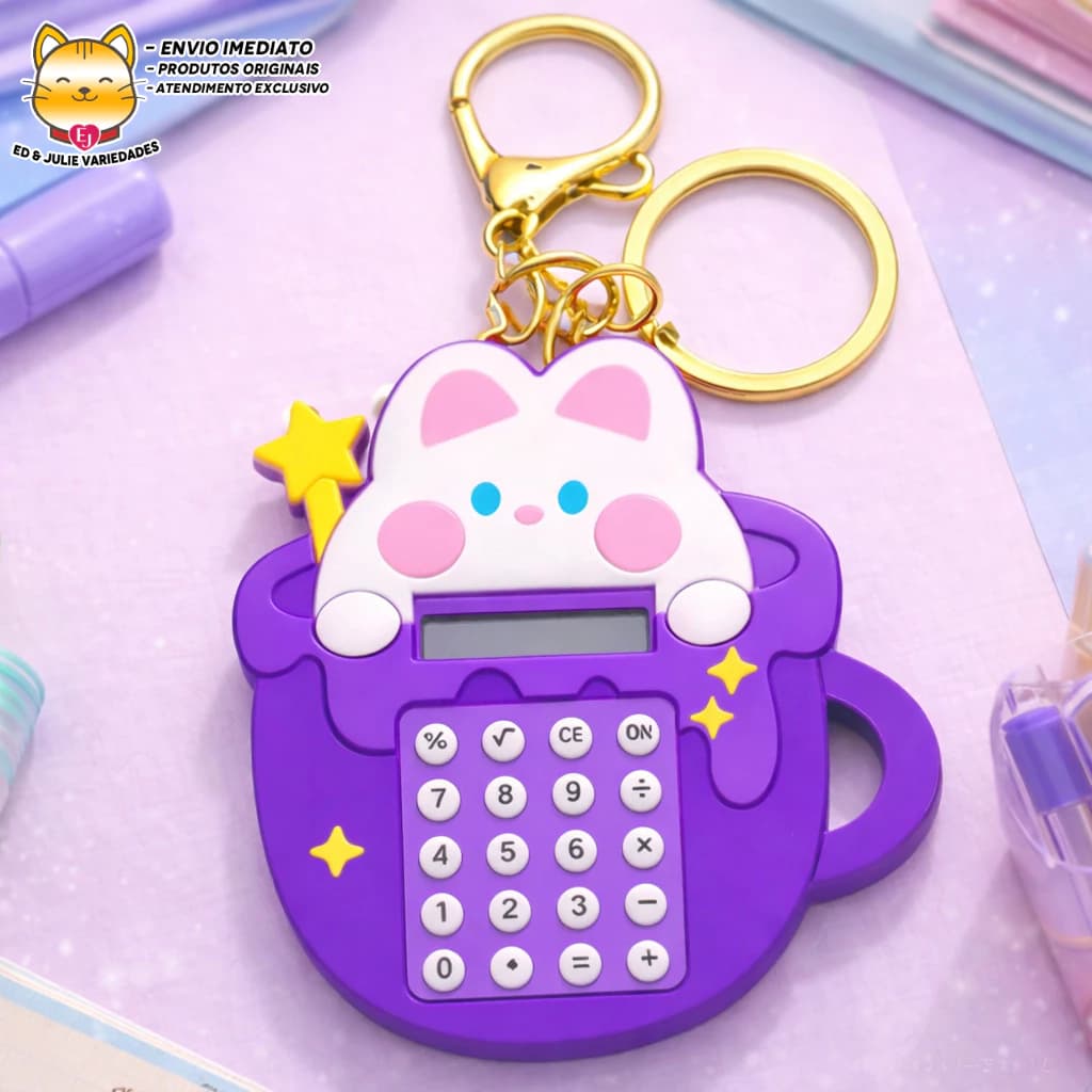 Mini Calculadora Chaveiro de Gatinho com Labirinto - Roxo