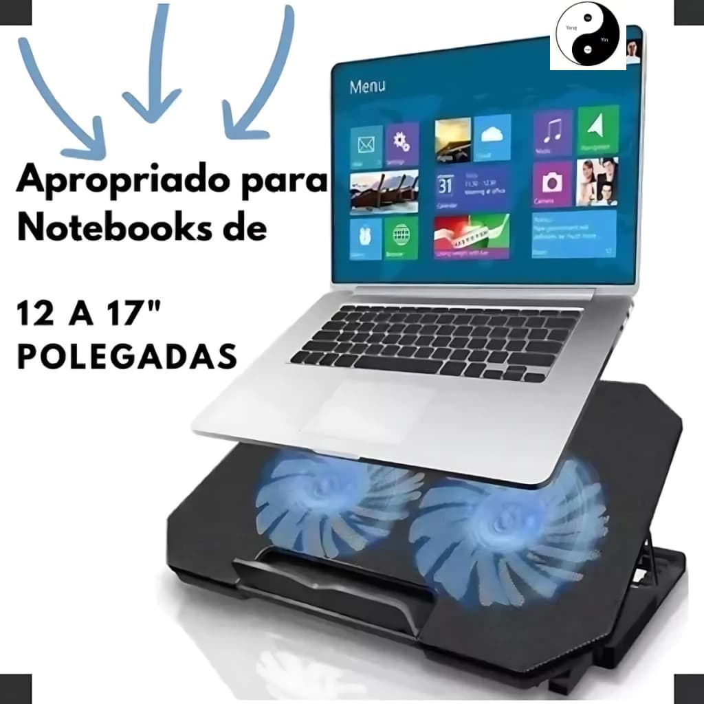 C Suporte Base 2 Coolers Ventoinhas  Notebook Ventilação Silenciosa Ajustável Até 17 Pol Usb Cor Preto