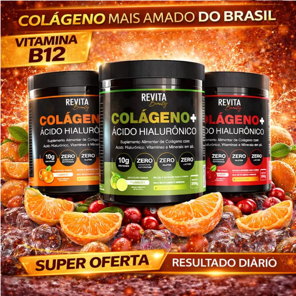 Colágeno com Acido Hialurônico e Biotina Zero Açúcar e Verisol Cabelo Pele  Unha - 250g Mix de Sabor