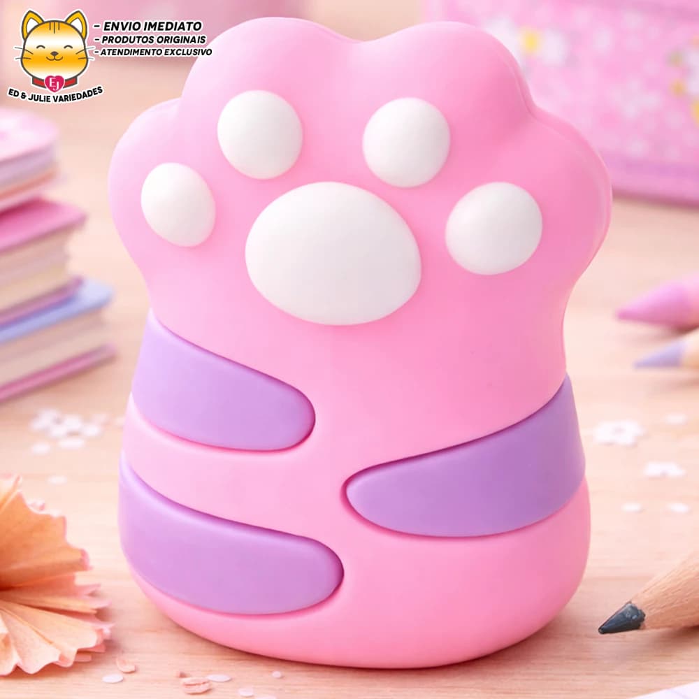 Apontador Escolar Fofo Pata de Gatinho - Rosa