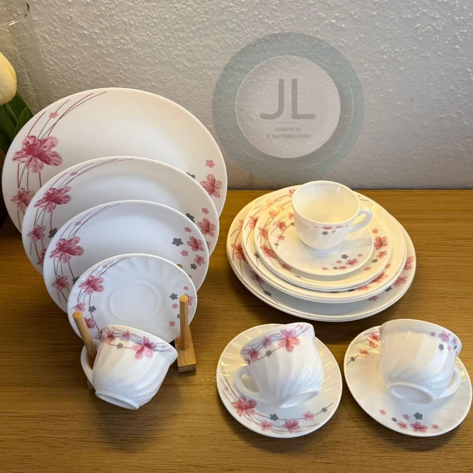 Aparelho de jantar 20 peças estampado jogo completo vidro opaline