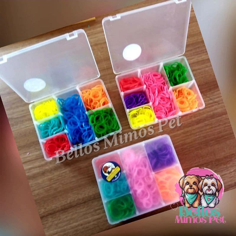 CAIXA + 600 ELASTICOS PET ( 6 CORES ) PENTEADO PET BANHO E TOSA
