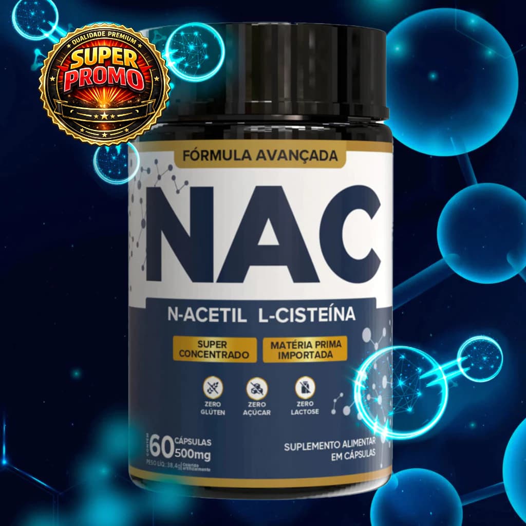 NAC N-Acetil L-Cisteína 500mg | Antioxidante, Detox, Imunidade e Saúde do Fígado – 60 Cápsulas