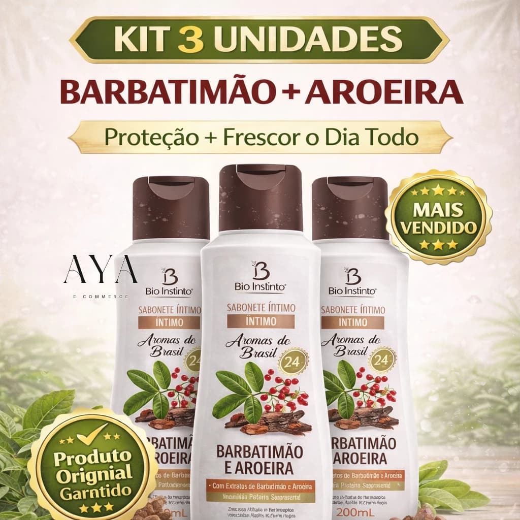 Kit 3 Sabonete Íntimo Barbatimão + Aroeira Bio Instinto Original Higiene Feminina