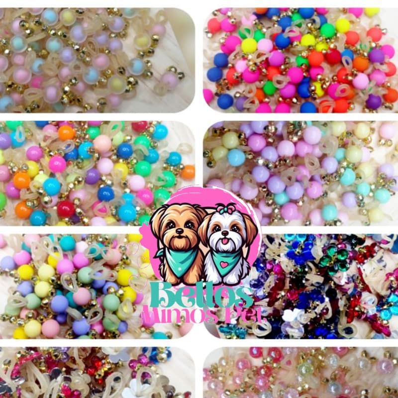 200 PÉROLAS PONTO DE LUZ ( 8 MODELOS) JOIA PET LACINHOS PENTEADOS  LAÇOS PET BANHO A TOSA E PET SHOP.