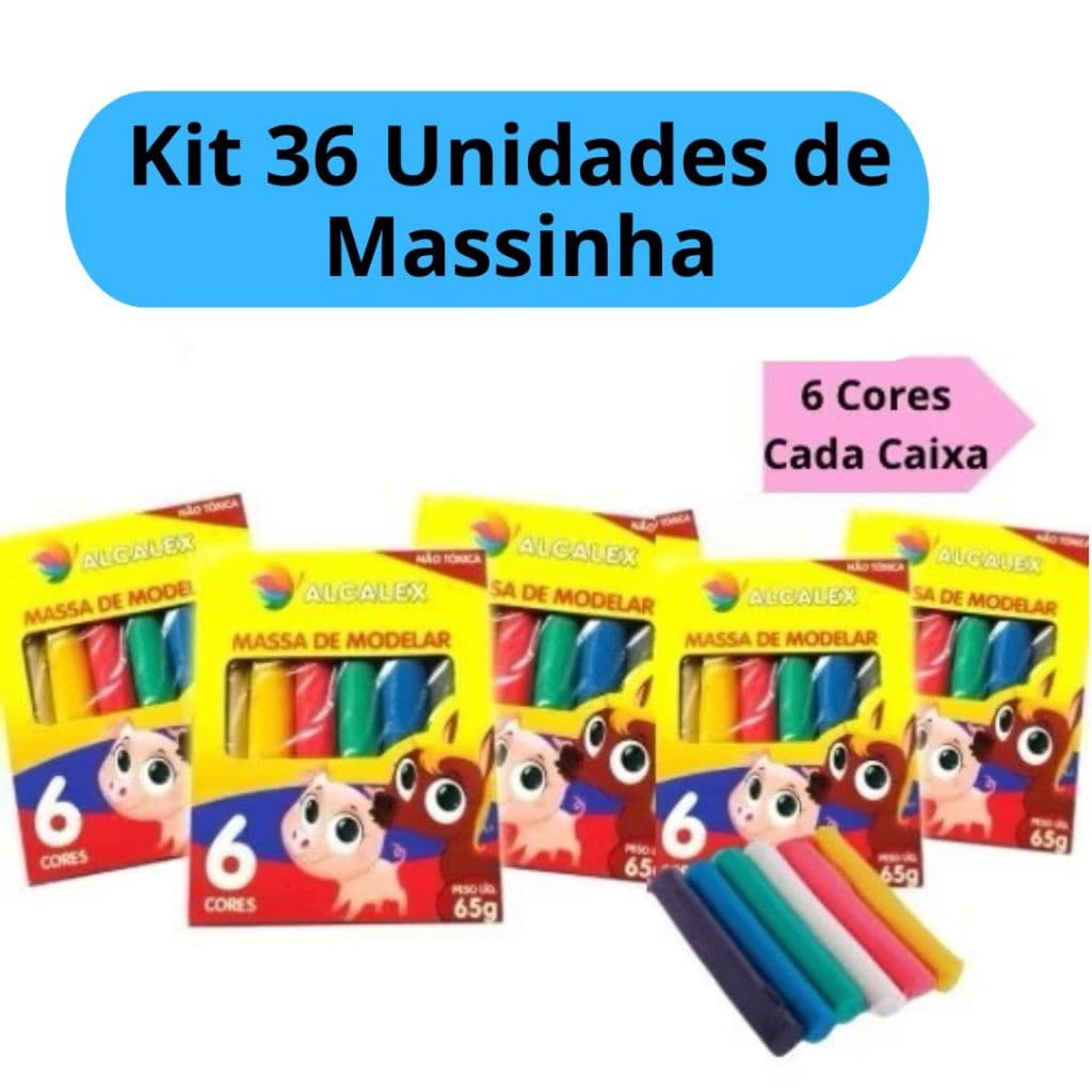 Kit 36 Unidades de Massinha de Modelar 6 Caixinhas 65g cadaLembrancinha Criança Aniversário
