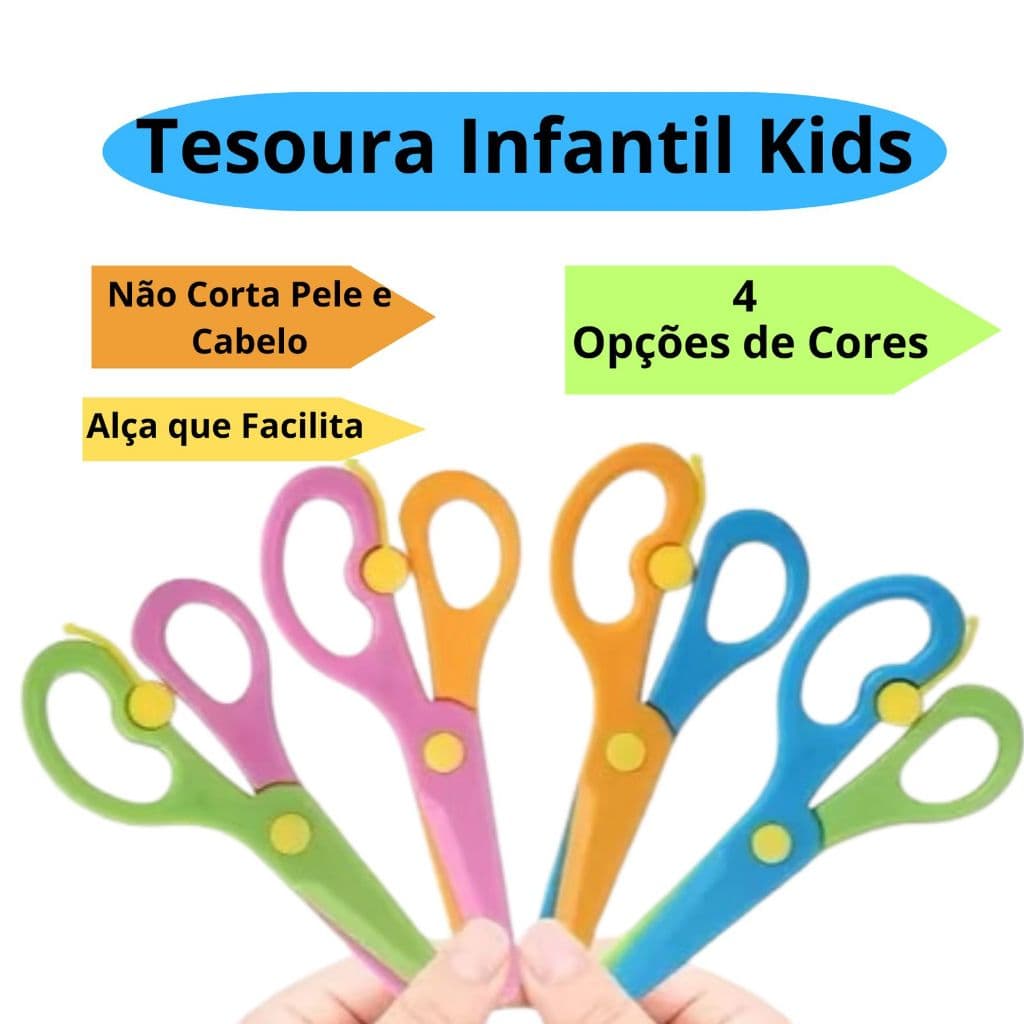 Tesoura Escolar Infantil Kids Não Corta Cabelo Colorido Sem Ponta Leo&Leo