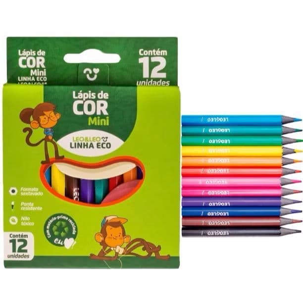 Lápis Mini 12 Cores Redondo Ecologico Flex Escolar Leo&Leo