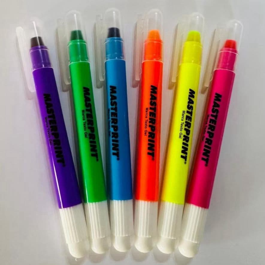 Kit 6 Caneta Marca Texto Gel Rosa Amarela Laranja Verde Azul Folhas Finas Masterprint