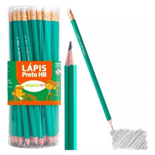 Lápis Preto com Borracha Kit de 10 a 72 Unidades Leo&Leo Grafite HB Sextavado