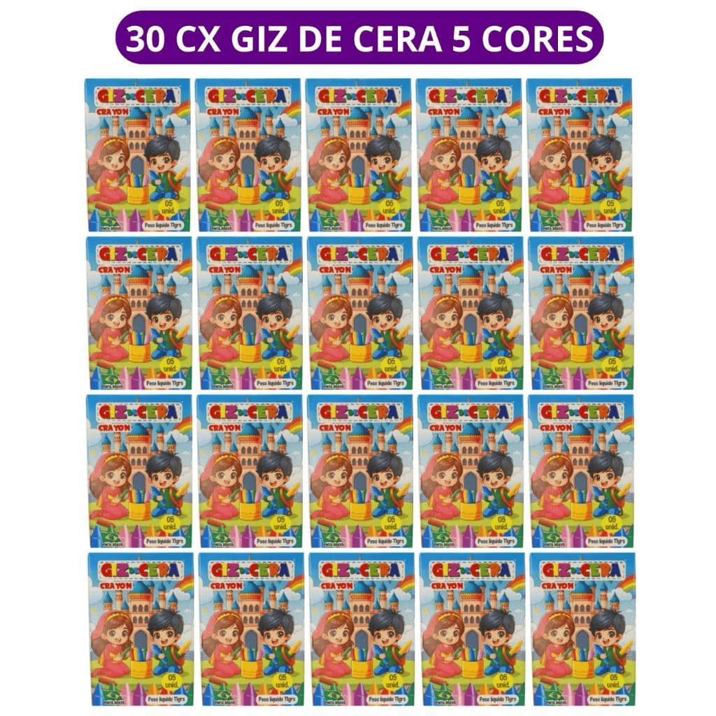 30 cx Mini Giz de Cera 5 Cores P/ Kit Festa  Infantil Lembrancinha Artesanato