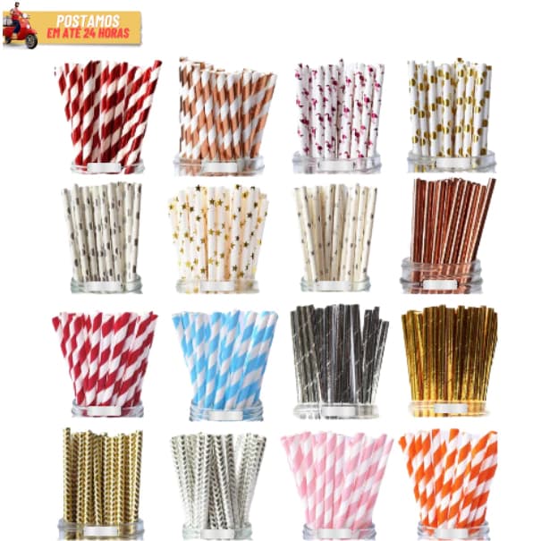 Canudos De Papel Estampas Para Festa, Drinks, E Topo De Bolos Resistente e Biodegradável