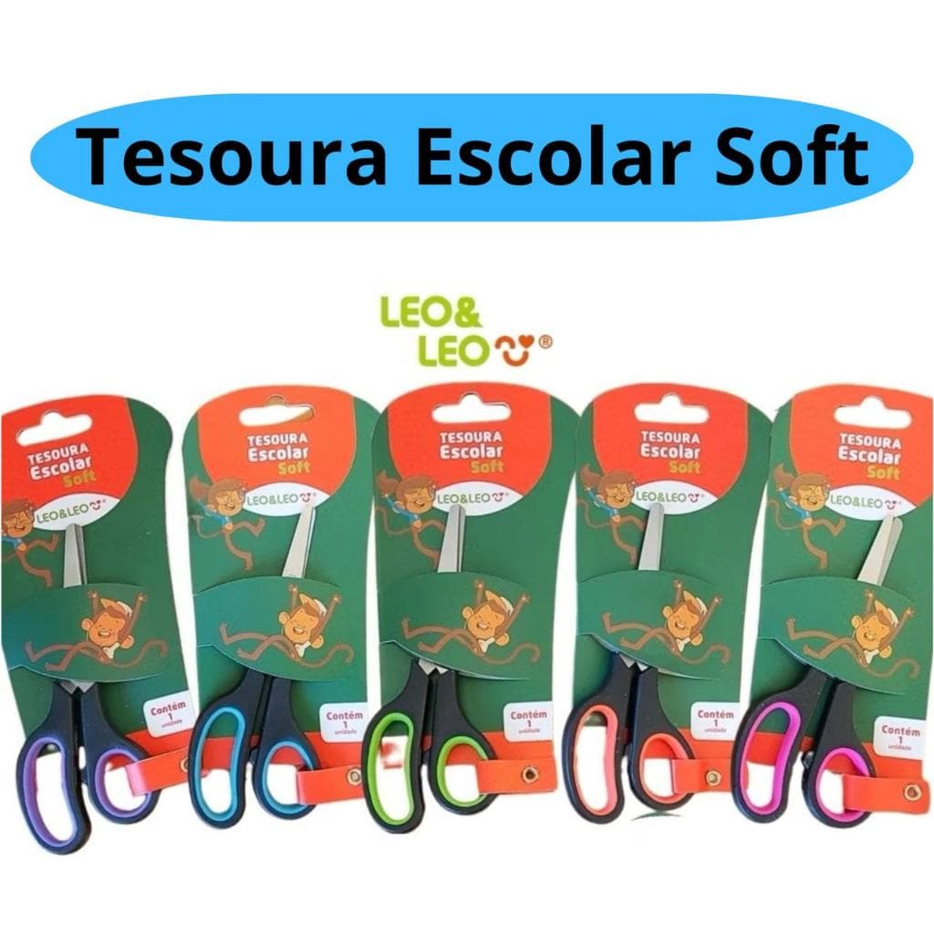 Tesoura Escolar Soft Sem Ponta Inox Emborrachada Jocar Office