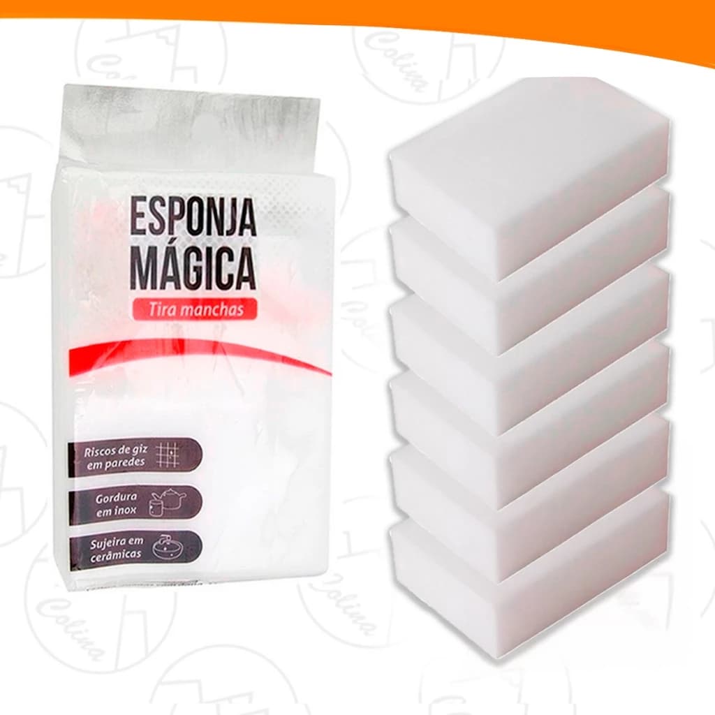 Kit 50 Esponja Mágica de Melamina Tira Manchas Riscos Branca Multiuso