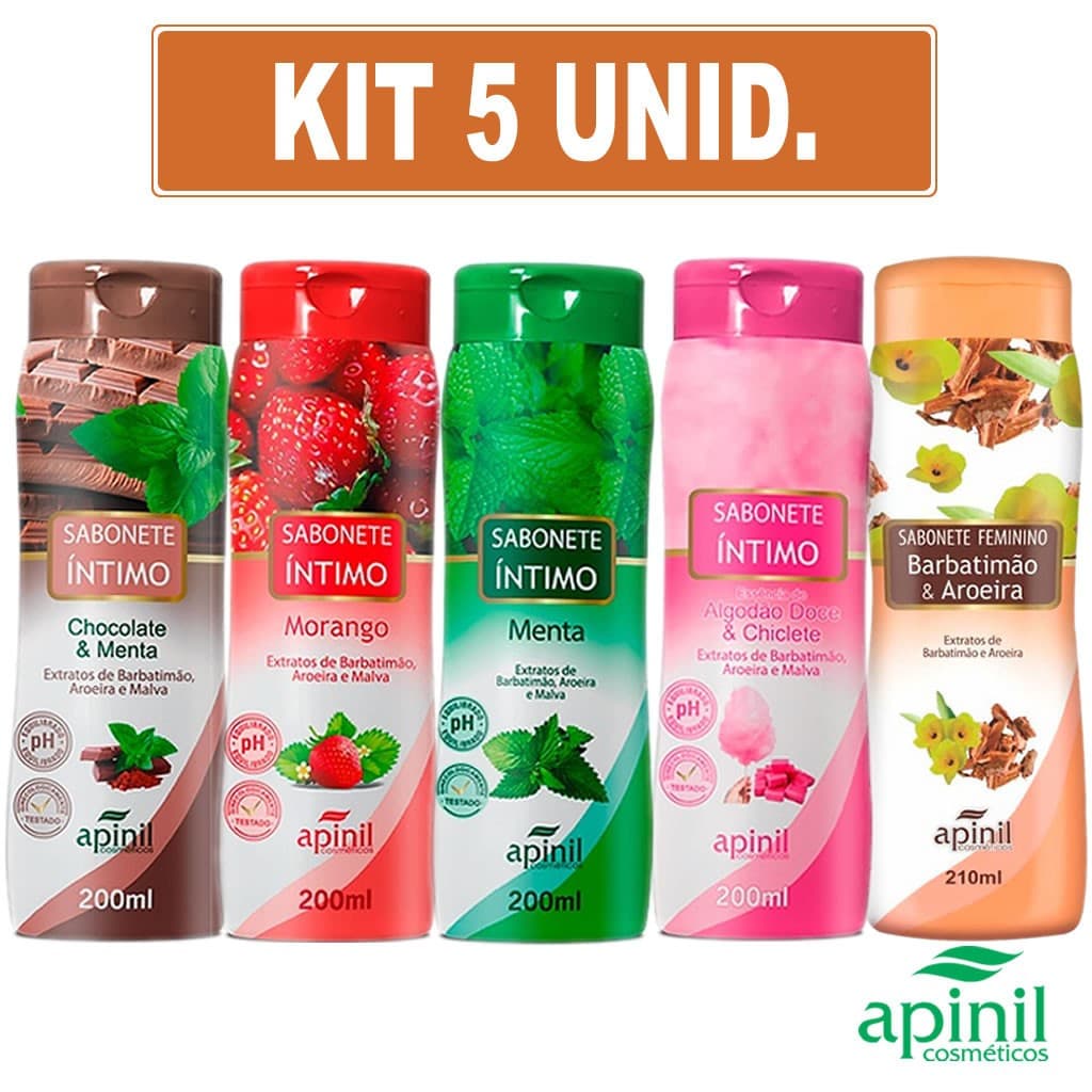 KIT 5 Sabonete Intimo Feminino 200ml APINI - Fragrâncias SORTIDAS