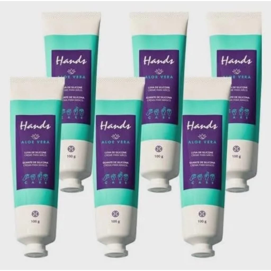 Luva De Silicone Aloe Vera Creme Para As Mãos Hands 100g Kit 6 Unidades