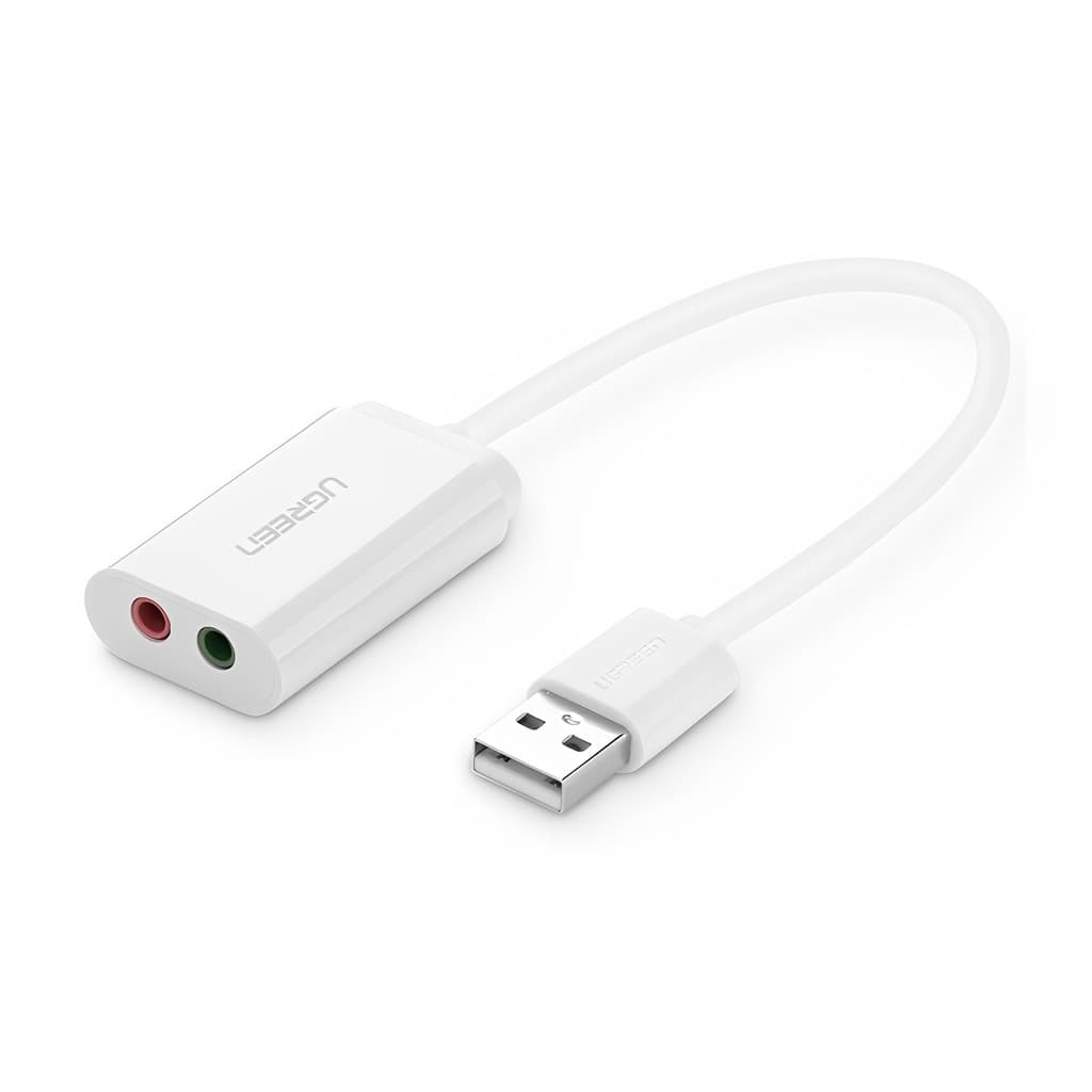 Adaptador de Áudio Externo Ugreen 2 em 1 Usb 2.0 Branco
