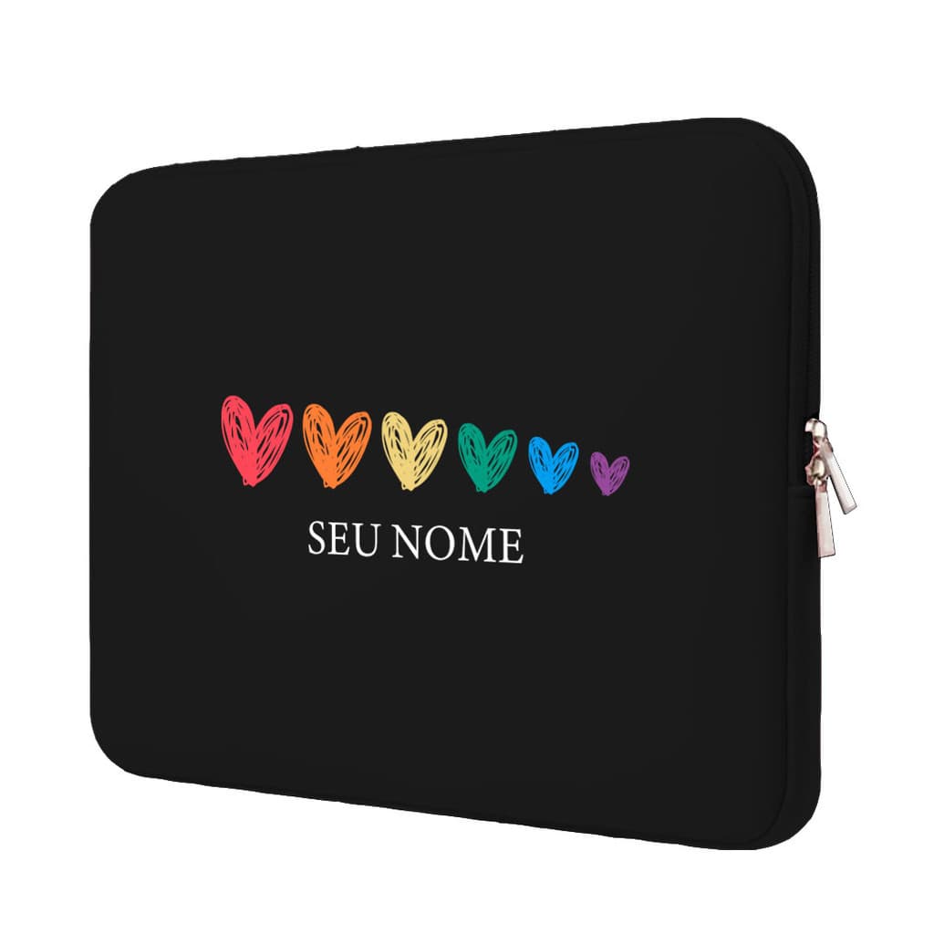 Capa Case Bag Pasta Para Notebook Personalizada 10 11 12 13 14 15 17 pol Coração Arco íris