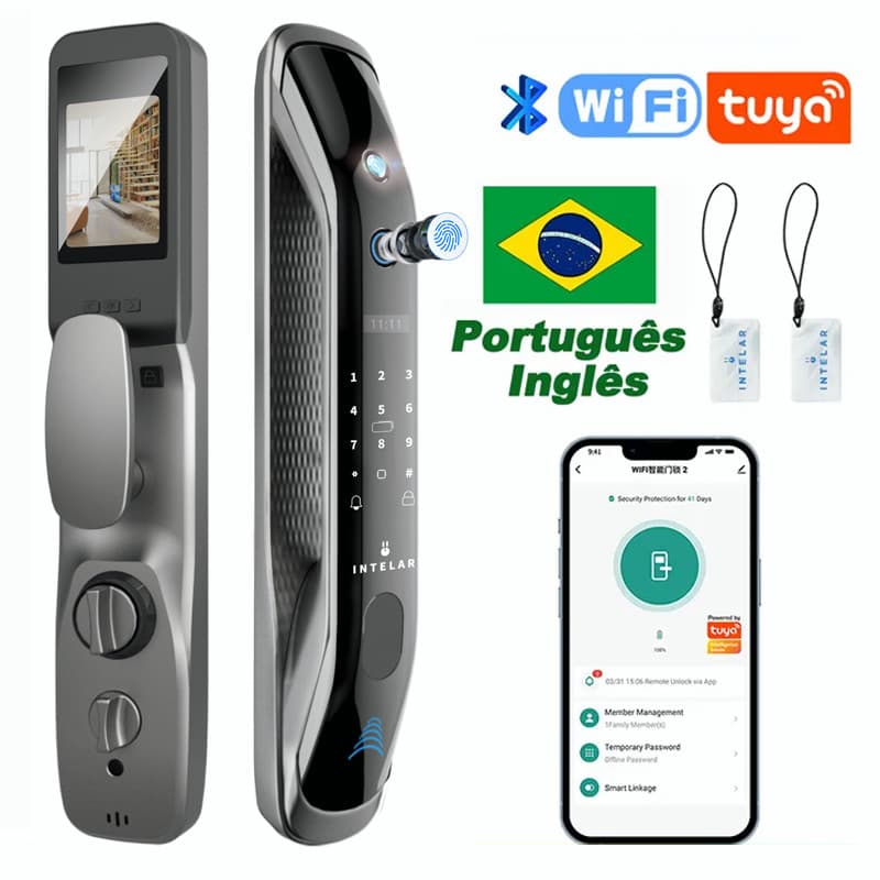 Wi-Fi Porta De Bloqueio Inteligente Com Tuya APP Controle Biométrica De Impressão Digital/Smart Card/Senha/Chave 