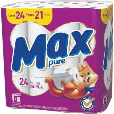 Papel Higiênico Max Pure Folha Dupla - 30m Pacote com 24 rolos