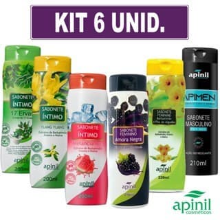 KIT 6 Sabonete Intimo Feminino 200ml APINI - Fragrâncias SORTIDAS SEX SHOP