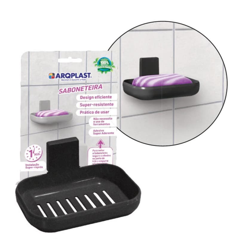 Saboneteira de Parede Preta  Fixação Adesiva  Design Moderno para Banheiro