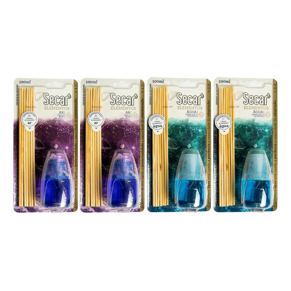 Kit C/4un Difusor de Aromas Secar Elementos 100ml