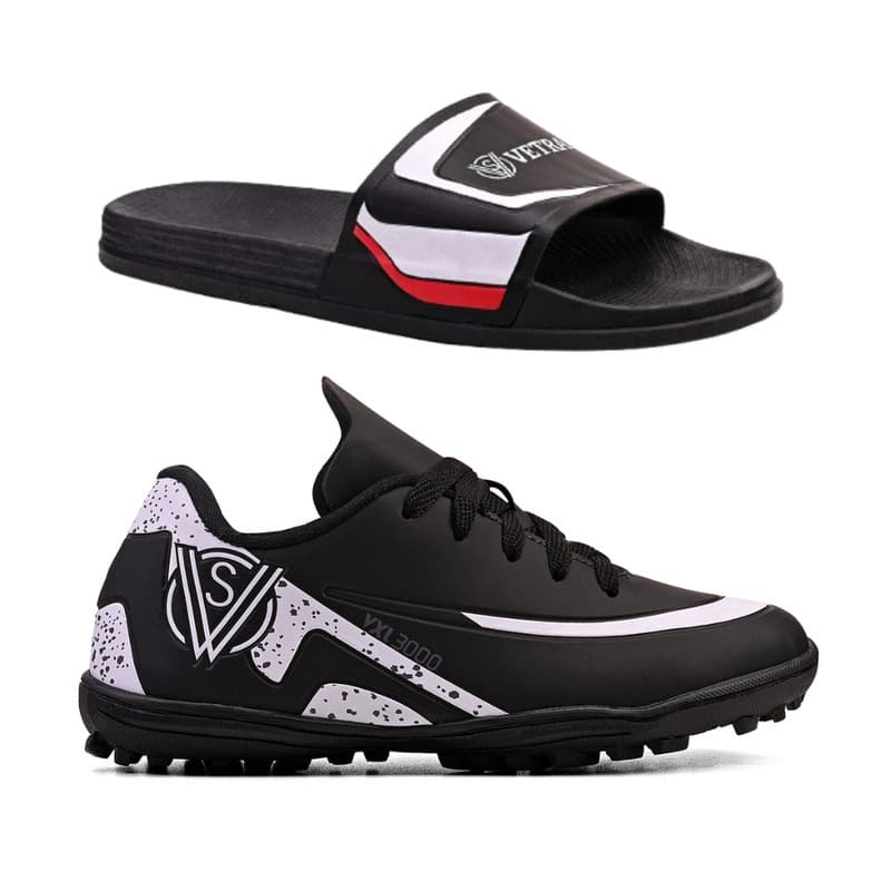 Kit Chuteira Infantil Society de Meninos + Chinelo Slide Leve e Macio