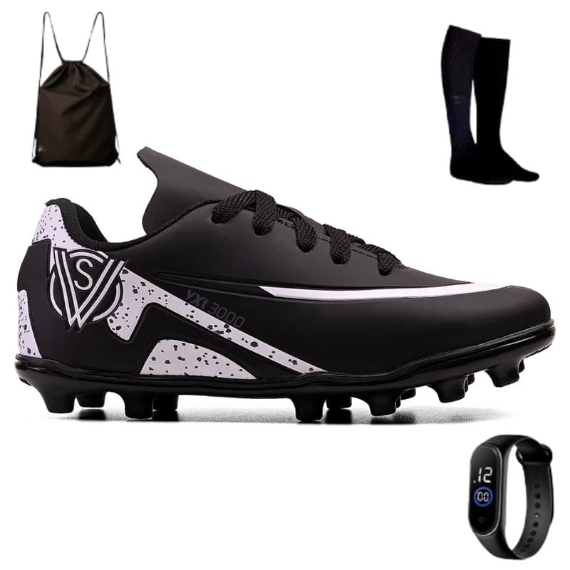 Kit Completo de Futebol para Meninos com Chuteira Trava + Meião, Mochila e Relógio