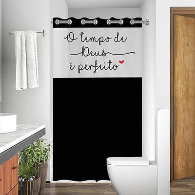 Cortina Box 1,38m x 2,00m Ganchos PVC Antimofo 100% Preto - Diversas Cores e Estampas