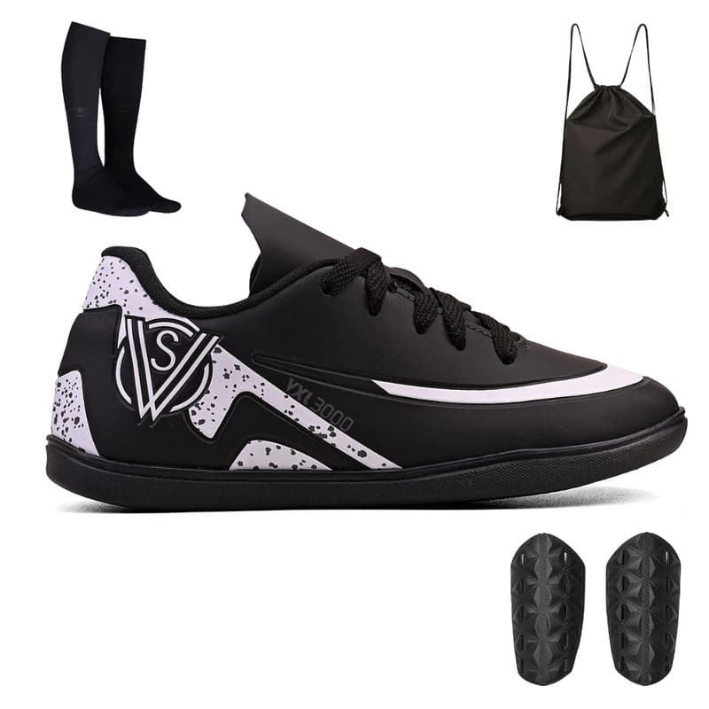 Kit Chuteira Infantil para Meninos Jogo Futsal Quadra + Mochila + Meiçao e Caneleira