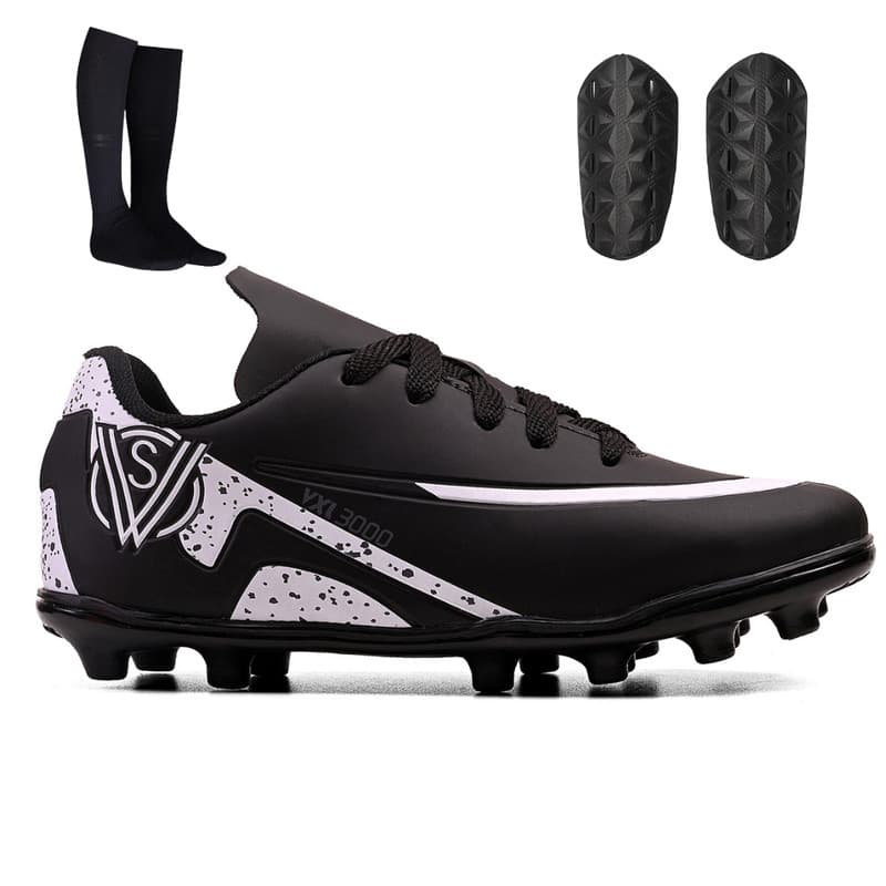 Kit Chuteira Infantil para Meninos Trava/Campo + Meião e Caneleira