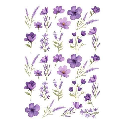 Decalque Porcelana Forno Caseiro - Flores Lilás Lavandas M