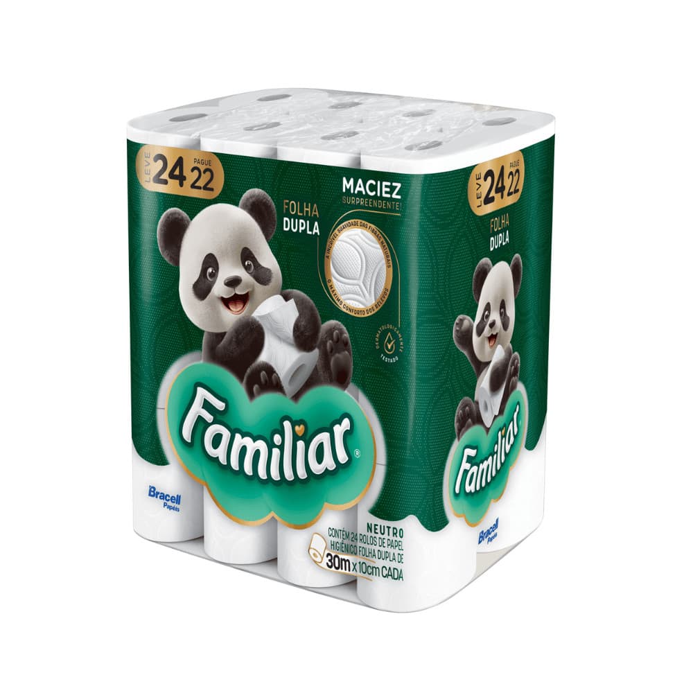 Papel Higiênico Familiar Folha Dupla 30m 24 Rolos