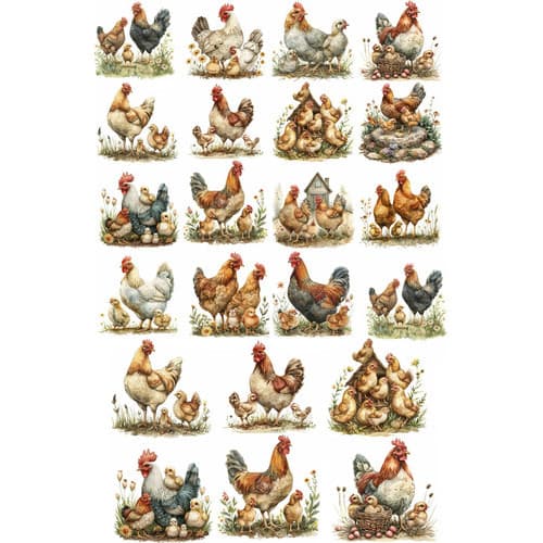 Decalque Porcelana Forno Caseiro - Família Galinhas