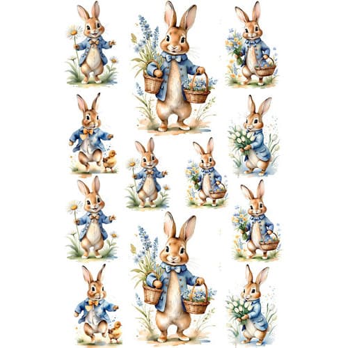 Decalque Porcelana Forno Caseiro - Páscoa Coelhinhos Azul