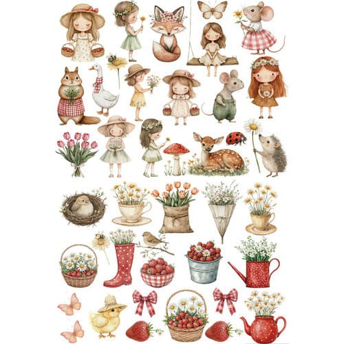 Decalque Porcelana Forno Caseiro - Meninas E Morangos