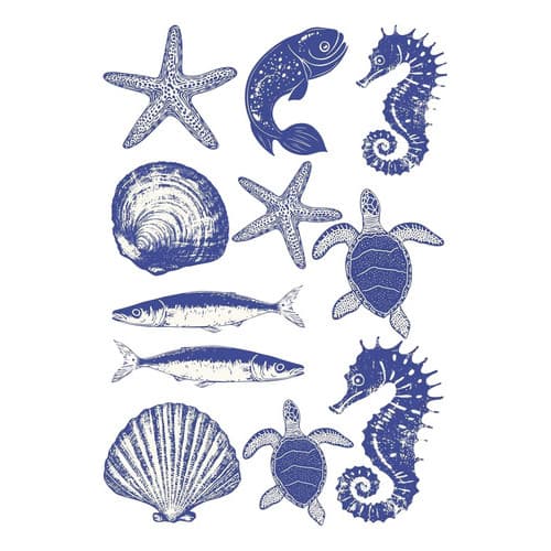 Decalque Porcelana Forno Caseiro - Mix Animais Mar Vintage