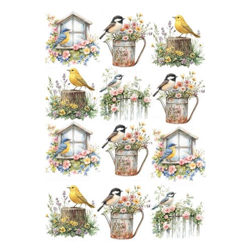 Decalque Porcelana Forno Caseiro - Pássaros Coloridos M