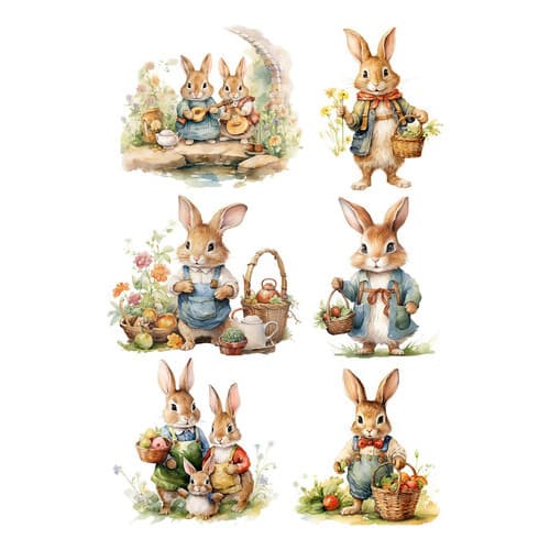 Decalque Porcelana Forno Caseiro - Coelhinhos Mix Páscoa G