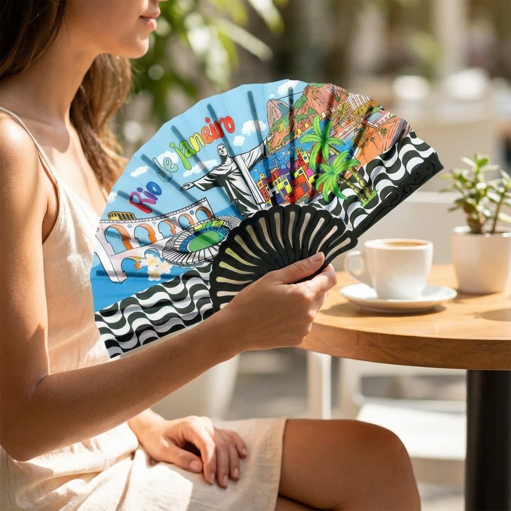 Leque De Mão Dobrável Estilo Brasileiro Rio De Janeiro Souvenir Portátil 42cm Para Viagem Festa E Dança