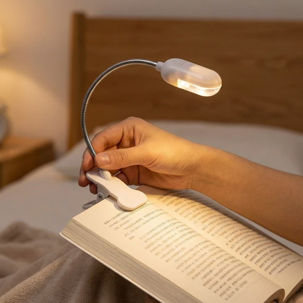 Luminária De Leitura LED Portátil Com Clipe Haste Flexível Luz Para Livros Estudos Noturnos Sem Fio A Pilha 21cm