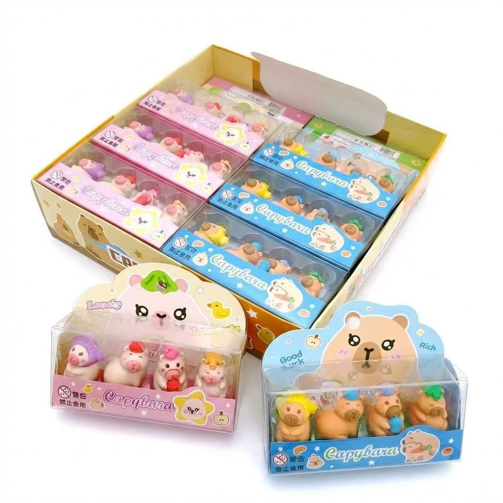 Kit 4 Borrachas Escolares Fofas De Capivara Desmontável Presente Infantil