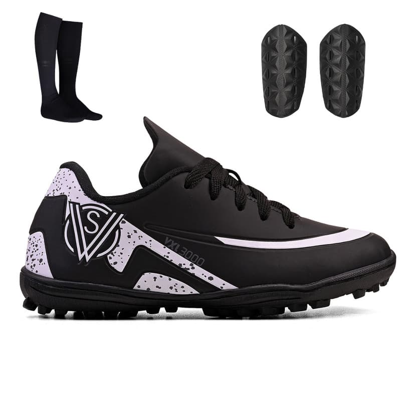 Kit Chuteira Infantil Society Campo Sintético + Meião + Caneleira