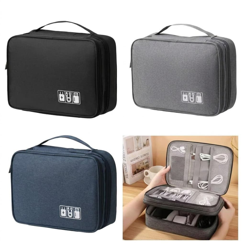 Case Organizador Eletrônicos Grande 27x21x10cm Bolsa Dupla Camada Para Viagem Cabos Carregador Impermeável