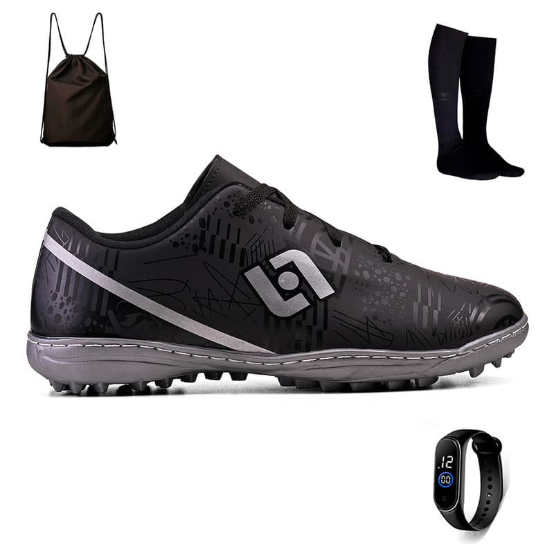 Chuteira Society Infantil Meninos + Meião +Relógio e Mochila