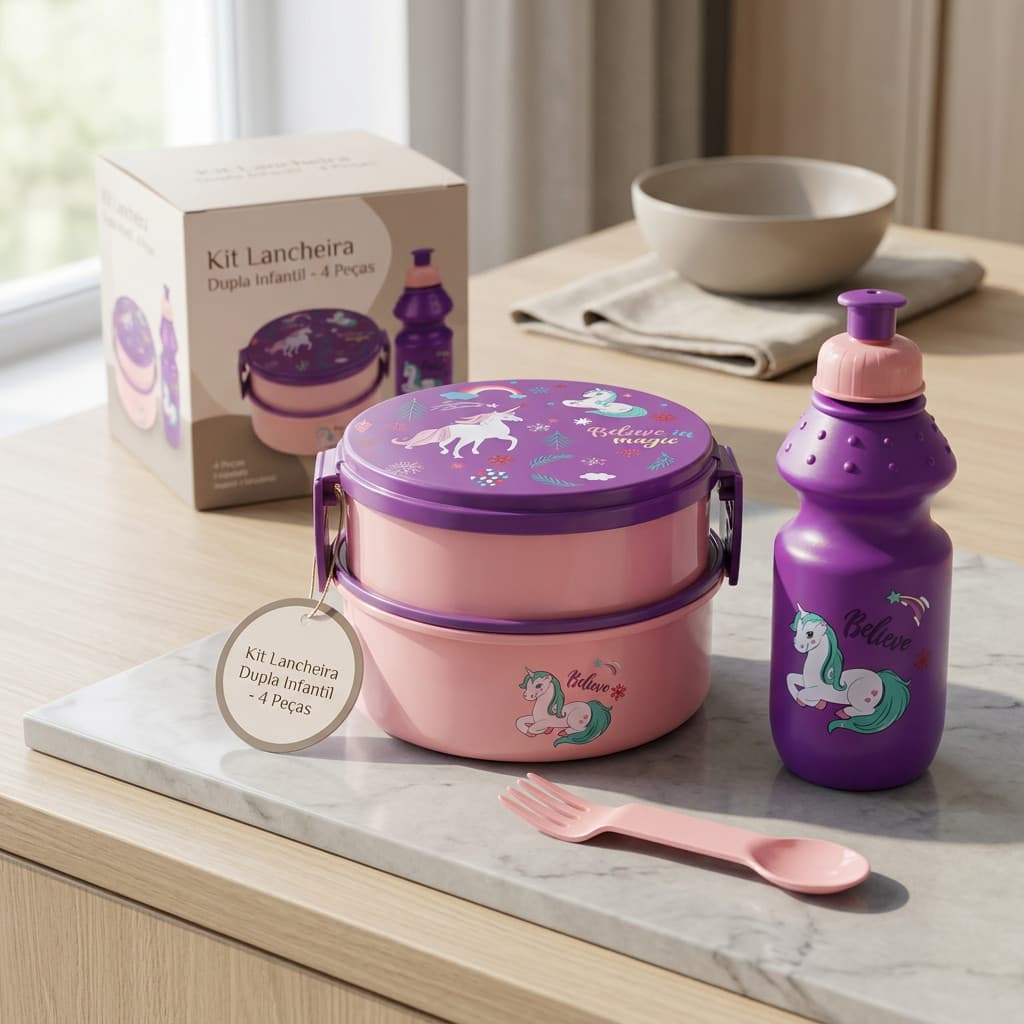 Kit Lancheira Dupla Infantil com 4 Peças - Praticidade e Organização para Crianças
